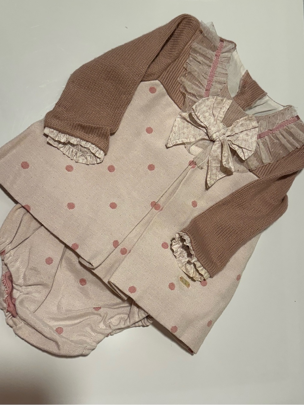 Yoedu Baby Girl Pink Polka Dot Top & Bloomers Set 12M